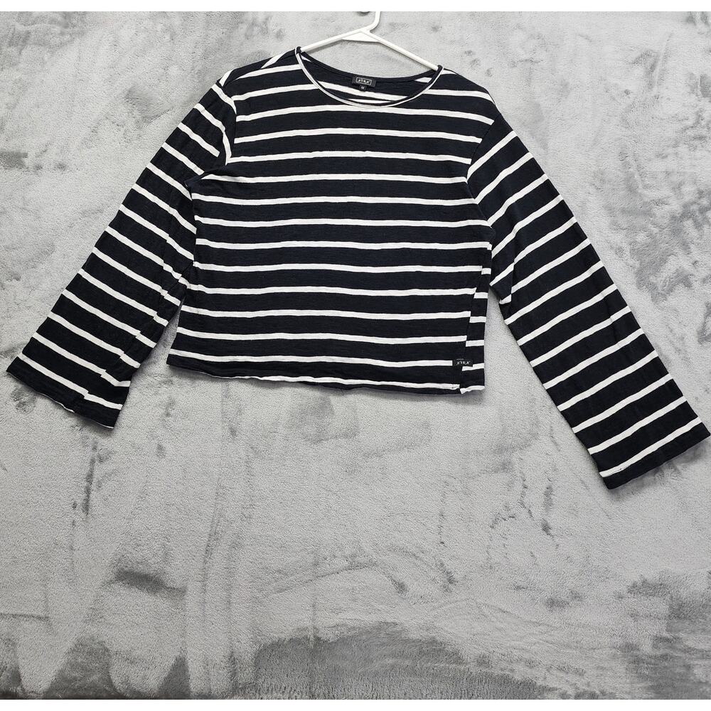 Lira Striped Long Sleeve Gabby Top Size‎ M Black White Cotton Pullover Boxy